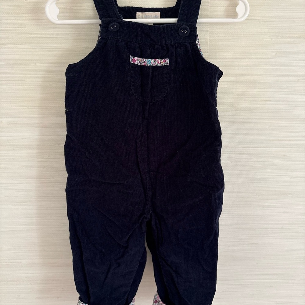 Jojo Maman Bebe - Navy & floral Corduroy Overalls 6-12m